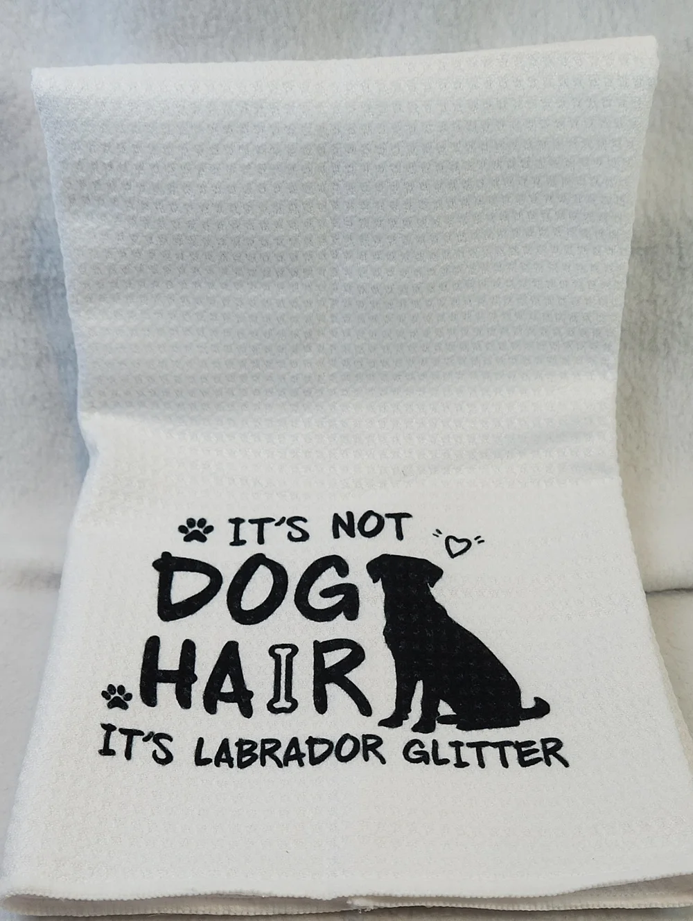 White Labrador Glitter Pet Towel - Playful Dog Design